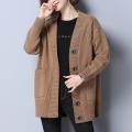 Autumn Winter Long All-match Fashion Women Sweater Coat Pockets Button Long Sleeve V-Neck Warm Loose Solid Casual Knit Cardigans. 