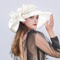 Elegant Women's Summer Hat Wide Bridal Style Leaf Flower Mesh Polyester Shower Hats Solid Color Sun Protection Visors Caps.