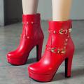 korean fashion boots for women ladies Women's Round Head Thick Heel Boots Waterproof Platform High Heel Boots.