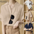 ZANZEA Korean Style Women Button Up Short Sleeve Shirt Summer Casual Loose Cotton Blouse Tops #10.