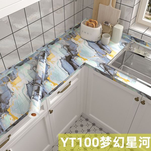 Beautiful design Marble Wallpaper Kitchen Oil-Proof Film Stove Waterproof Moisture-Proof Self-Adhesive Wallpaper Countertop CabinetTable Countertop Furniture Renovation Tile Sticker