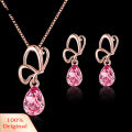 Carat Hollow Petal Water Drop Rhinestone Charm Stud Earrings Necklace Lady Jewelry Set. 