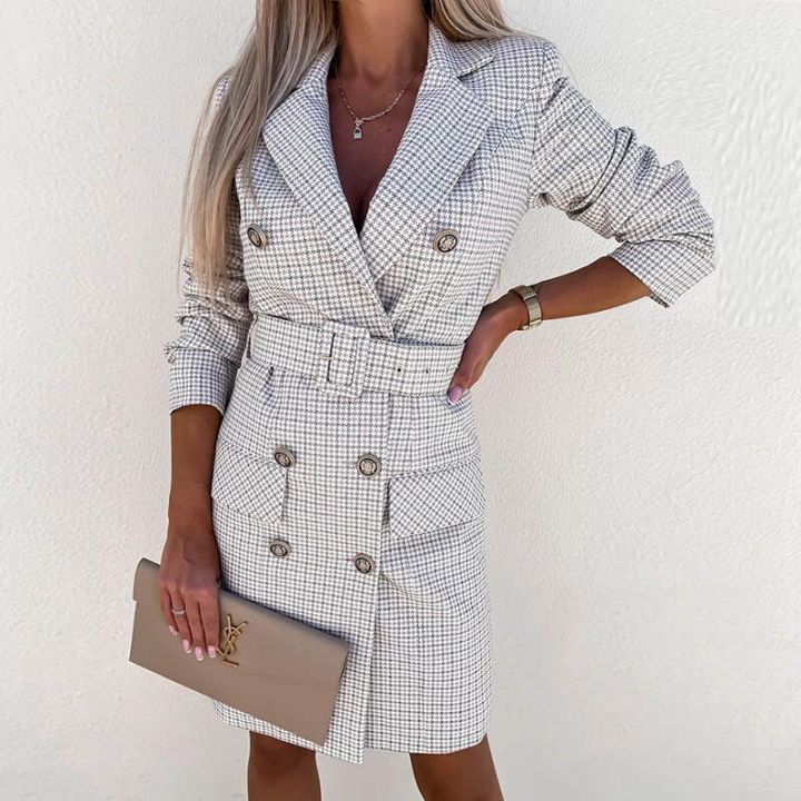 Office%20Lady%20Blazer%20Dress%20Women%20Notched%20Double%20Breasted%20Houndstooth%20print%20dress%20Elegant%20Autumn%20Long%20sleeve%20With%20Belt%20Dress%202XL%20-%20Image%208