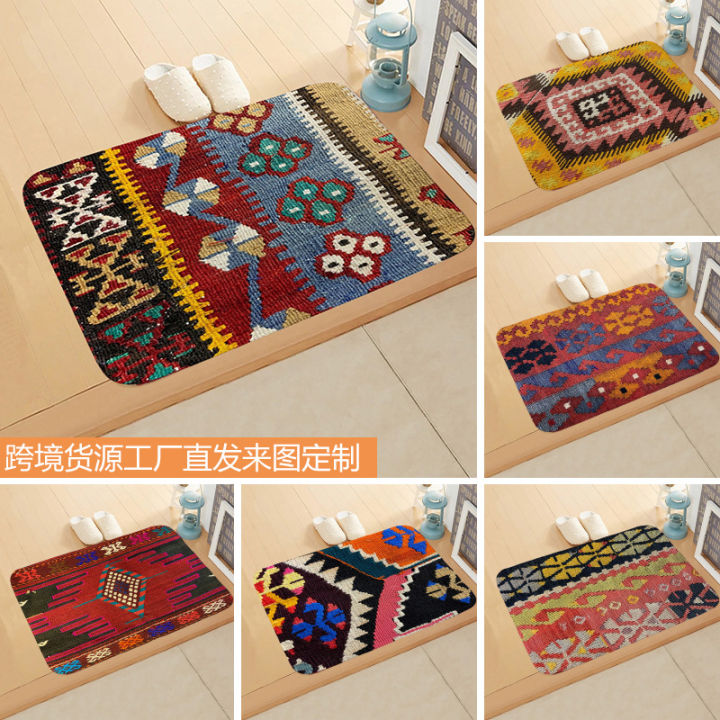 Cross-border Turkey retro Persian ethnic style flannel floor mat bathroom absorbent anti-slip mat entrance door mat