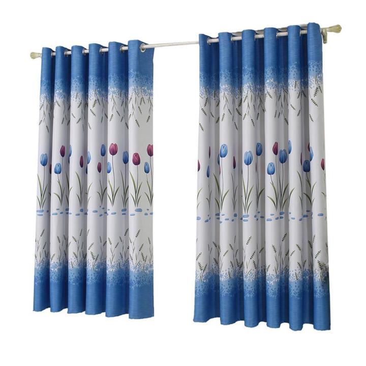 Tulips Print Blackout Window Curtain Punching Purdah Shading Screen Drape