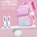 New Student Rainbow School Bag Grade 1-3-6 Girls Lightweight Spine Protector Children's Backpack Cute Pink. 