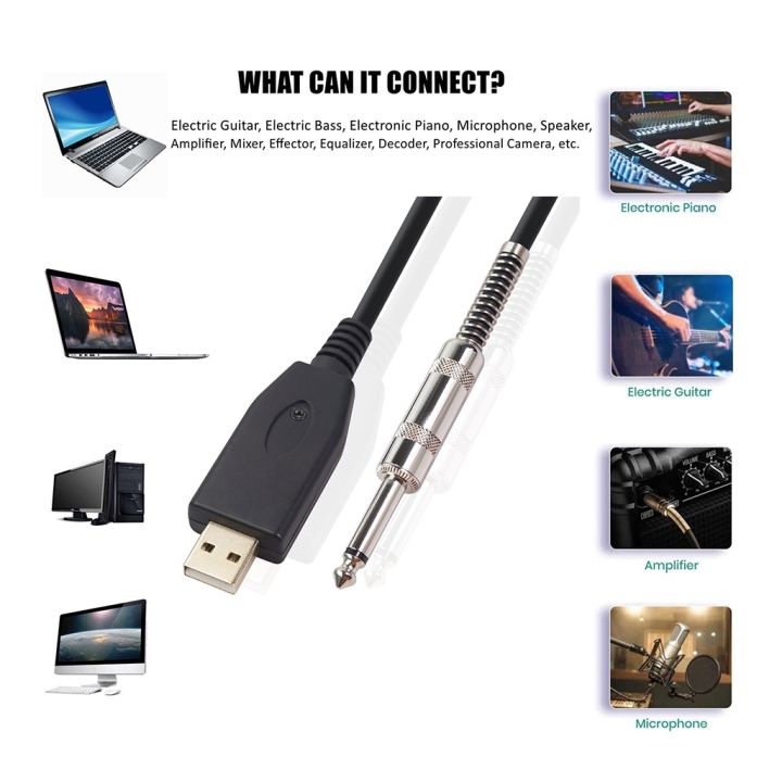 USB%20Guitar%20Cable%20,USB%20Guitar%20Interface%20Male%20to%206.35mm%20Gold-Plated%20Mono%20Plug,Nylon%20Braid%20Recording%20Cable%20-%20Image%203