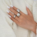 3Pcs Elegant Gold Geometric Curved Exaggerated Smooth Round Ball Open Rings Joint Ring Set. 