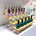 Solid Wood Acrylic Display Stand Desk Perfume Storage Rack Nail Polish Organizer Shelf Transparent Trapezoidal Doll Display Rack.
