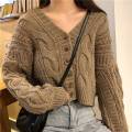M144 Cardigan Short Top Women's Korean-Style Retro V Collar Net Red Sweater Loose French Lazy Style Sweater.