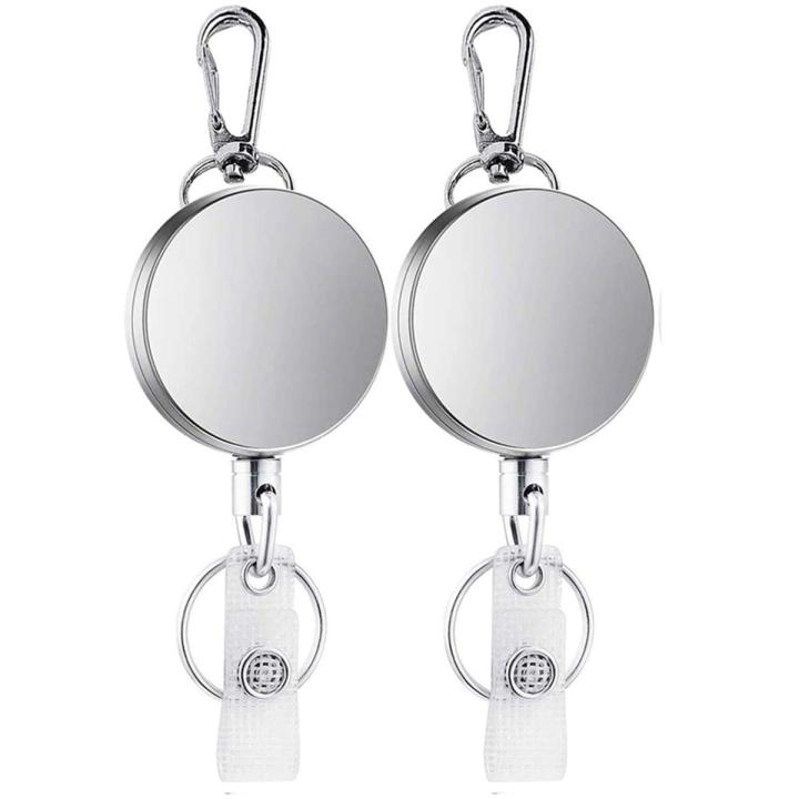2Pcs Retractable Pull Key Ring ID Badge Lanyard Name Tag Card Holder Recoil Reel Belt Clip
