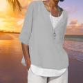Casual T Shirt V-neck Short Sleeves T-shirt Half Sleeve Summer Pullover Tops Womens Linen Elegant blusas Tunic Femme Clothing.