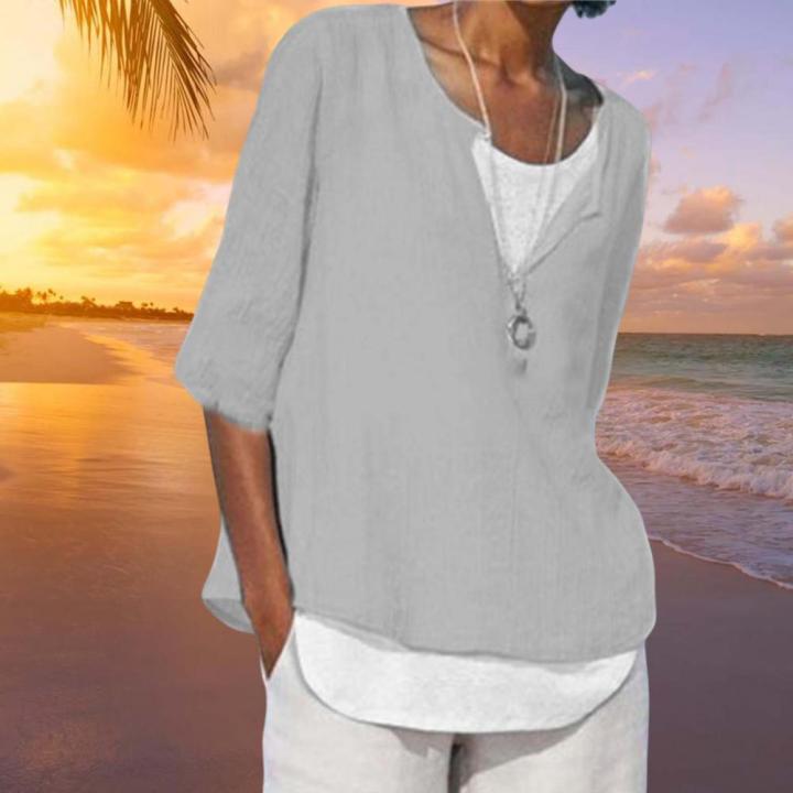 Casual T Shirt V-neck Short Sleeves T-shirt Half Sleeve Summer Pullover Tops Womens Linen Elegant blusas Tunic Femme Clothing