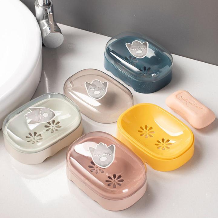 Plastic Soap Box Soap Dish with Lid Dust Proof Moisture Proof Storage Holder Bathroom Counter Sponge Drain Accessories хранение