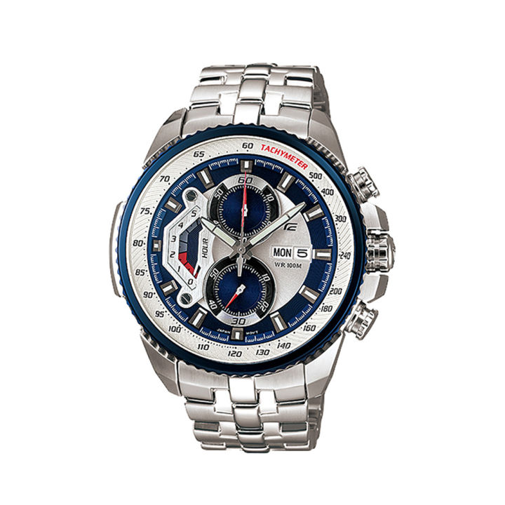 EF-558D-2AV Silver Stainless Steel Chronograph Watch For Men - Royal Blue & Silver
