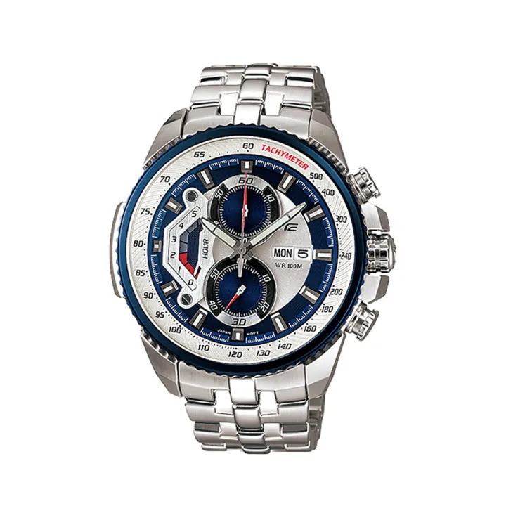 EF-558D-2AV Silver Stainless Steel Chronograph Watch For Men - Royal Blue & Silver