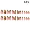BTS【WITH GLUE】24Pcs Gold Leopard Print Removable Fake Nails DIY Art Design False Nails Wearable Nails Stylish Pattern Artificial Nails.