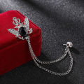 Eagle Wings Crystal Chain Brooch Metal Lapel Pin Brooches Suit Shirt Collar Men.