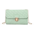 Ladies embossed one-shoulder chain small square bag Korean version of autumn and winter bag lid lock small bag. 