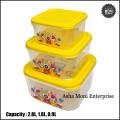Akij Plastic High Quality Food Storage Box Container With Lid - 3 Pcs Set - 2800ml/ 1800ml/ 900 ml. 