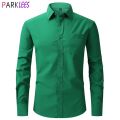Green Mens Dress Shirts Long Sleeve Regular Fit Elastic Shirt for Men Wrinkle-Free Easy Care Formal Casual Shirt Male Chemise. 
