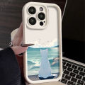Cute Cat Watching the Sea Case for iPhone 14 15 Pro Max 13 12 1happy1 X XS XR 7 8 Plus SE 2020 Shockproof Silicone Protective Cover.