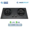 Gazi Smiss GH-8208M Double-Burner Gas Stove –Energy Saving, Marvel Top, Auto Ignition, Brass Burner Cap, Blue Flame, LPG & Natural Gas Compatible..