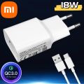 Redmi Note 8 Pro Charger XiaoMi Original 18W QC 3.0 Charging Wall Adapter For Mi 8 6 9 SE RedMi 10C 9T 9 Poco M3 C40 Usb Type C. 
