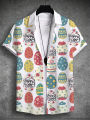 Summer Hawaiian Shirt Unisex Shirt Rabbit Egg Happy Easter Turndown Street Outdoor Short Sleeve Button-Down Print Men's Clothing. 