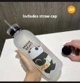 Panda Transparent Water Bottles With Straw Shaker Large Capacity Drinking 1000ml. 