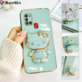Jizetin for Samsung A21S Back Cover + Mirror + Hello Kitty Bracket 360 Rotation Luxury Plating Fashion Holder Phone Cases.