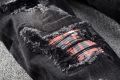 black fog street Men's pleated patchwork ripped black biker jeans Trendy streetwear holes stretch denim pants 638#. 