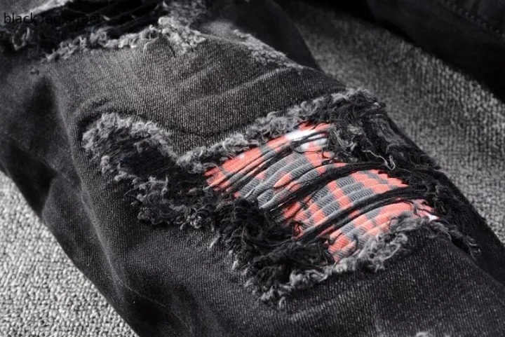 black%20fog%20street%20Men's%20pleated%20patchwork%20ripped%20black%20biker%20jeans%20Trendy%20streetwear%20holes%20stretch%20denim%20pants%20638#%20-%20Image%202