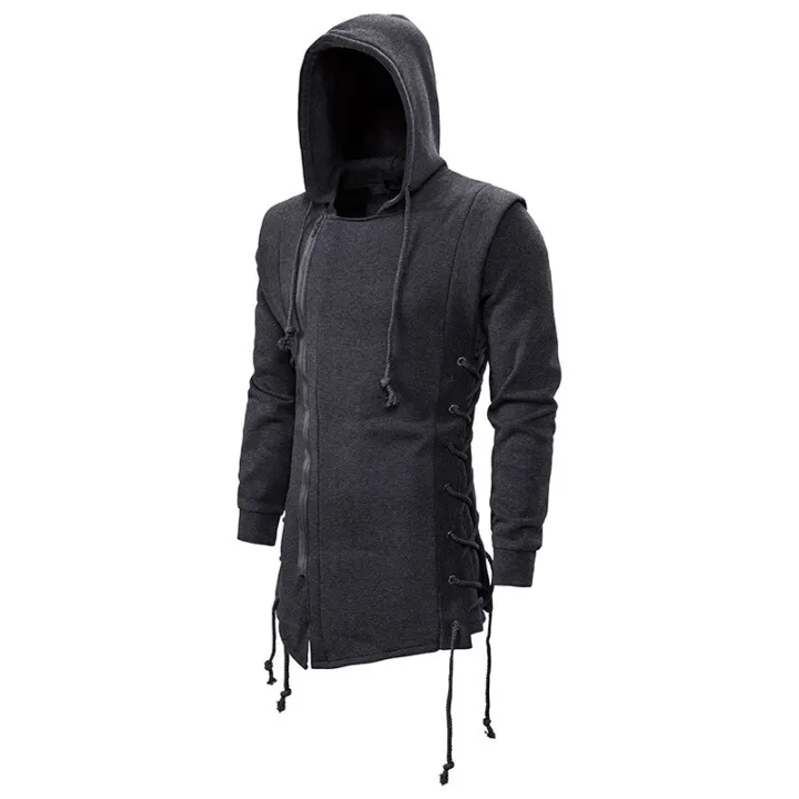 Assassin Creed Hoodies Men Fashion Hooded Loose Coat Zipper Hoodies with Side Lashing Crossed Plus Size Sweatshirt Men