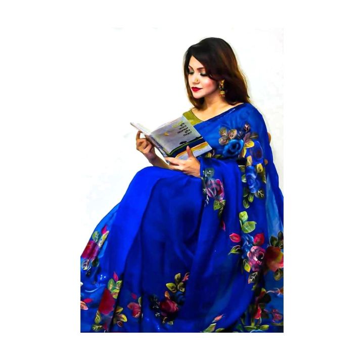 Fashionable Tangail Tat Half silk Hand Print Saree for Women