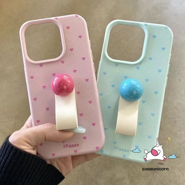 Cartoon Simple Macaron Love Heart Cute 3D Doll Ball Soft Case Compatible for IPhone 15 11 16 13 14 12 Pro Max XR 16 14 15 Plus XS Max X Candy Luxury Skin Feel Leather Texture Case