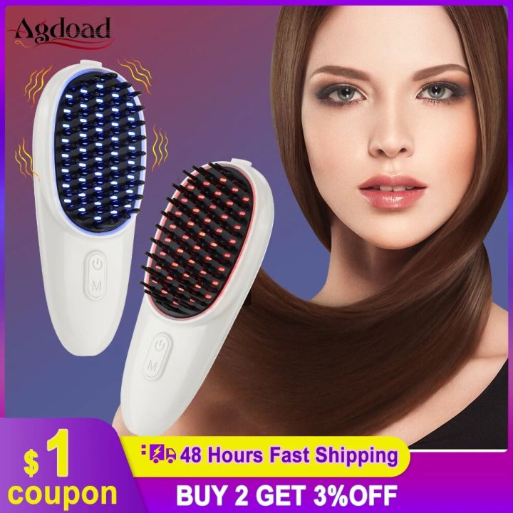 Electric Wireless Massage Comb Red Blue Light Therapy Hair Growth Vibration Head Scalp Massager Anti Hair Loss with Replace Comb
