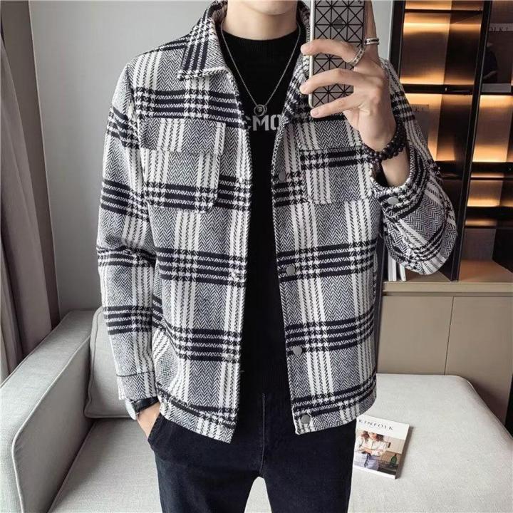 Plaid Jacket Men's Autumn Coat High-Grade Casual National Fashion Ruoshuai Spring and Autumn2023New Coat Male