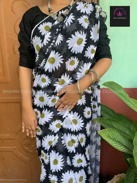 Luxury%20Fashion%20with%20Trendy%20Collection%20-%20Black%20&%20White%20Colour%20Soft%20Georgette%20Saree%20for%20Women%20-%20Party%20Wear%20Sari%20-%20Ethnic%20Attire%20-%20Image%203
