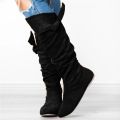Women's Ladies Fashion Casual Beautiful Knotted Knee-high Long Boots Flat Shoes Women's Korean Style Fashion Platform Martin Boots Ankle Lace  Boots Black. 