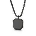 Stainless Steel Square Pendant Black Natural Stone Necklace Men Chain For Men. 