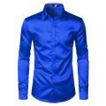 Royal Blue Silk Satin Shirt Men 2023 Luxury Brand New Slim Fit Mens Dress Shirts Wedding Party Casual Male Casual Shirt Chemise. 