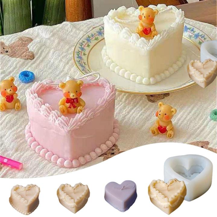 Simulation Decorating Cake Candle Silicone Mold Teddy Bear Bread Shape Heart-shaped Cake Candle Making Soap Mold