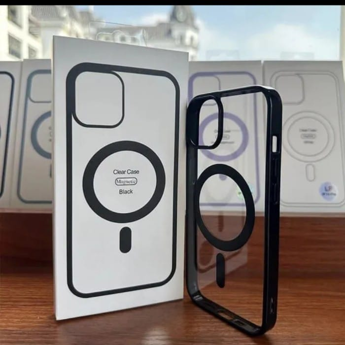 Transparent Magnetic Phone Case with Box for Magsafe Wireless Charging iPhone 11 to 14pro max Mobile -Black Cases
