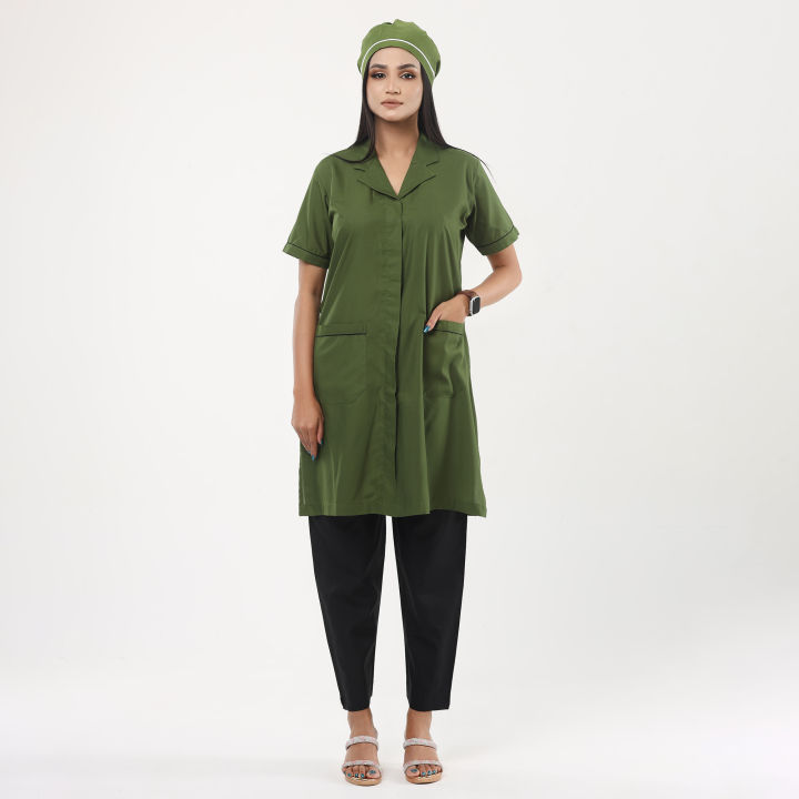 Nursing Dress Full Set Made by Torre Febric/Female Nursing Dress Olive Color With Half Sleeve and Three quarter sleeve/Medical Nursing Apron