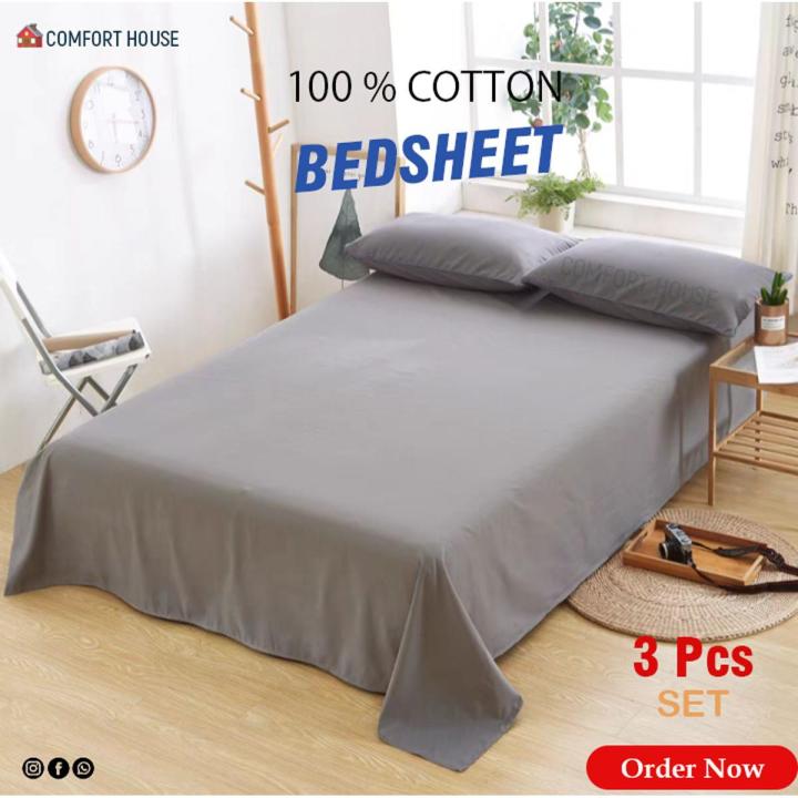 Grey Colour King Size Bed Sheet With 2 Pcs Pillow Cover - Enhance Your Bedroom Ambiance - Washable
