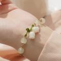 Sweet Vintage Pearl Lily Flower Bracelet for Women Korean Cute Tassel Peach Pendant Bracelet Aesthetic Jewelry. 