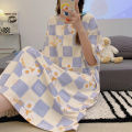 Pajamas Women's Summer Knitted Cotton Nightdress High-End Mid-Length Loose Large Size Korean Style Cute Dress Home Wear. 