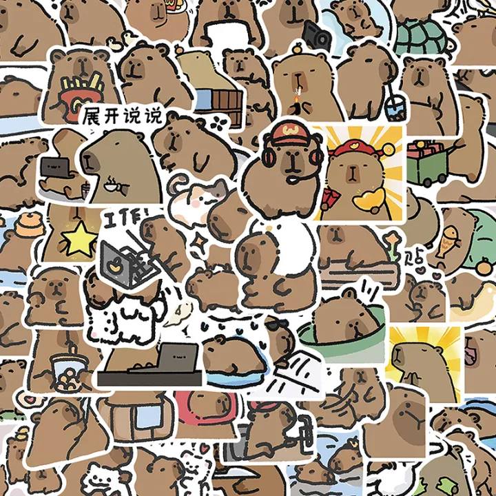 62Pcs%20Cute%20Stickers%20Capybara%20Water%20Bottle%20Notebook%20Sticker%20Laptop%20Car%20Motorcycle%20Aesthetic%20Decals%20Skates%20Phone%20Case%20Kids'%20Luggage%20Fengshi%20-%20Image%204
