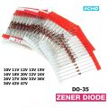 10ps- Zener Diode 0.25W DO-35 (18 Values 10V 11V 12V 13V 15V 16V 18V 20V 22V 24V 26V 27V 30V 33V 36V 39V 43V 47V). 